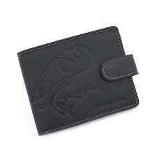 Crni kožni novčanik sa motivom štuke sa pecaljkom i kopčanjem 