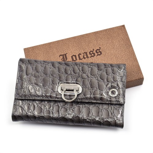 Veliki kroko sivi ženski kožni novčanik - Model 166K
