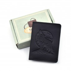Crna futrola za kreditne kartice sa motivom vuka i planine