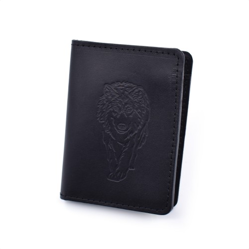 Crna futrola za kreditne kartice sa motivom vuka