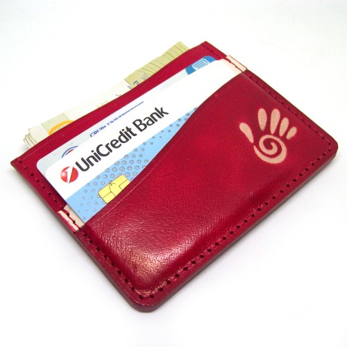 Crveni Minimalistički Kožni Novčanik Za Kreditne Kartice