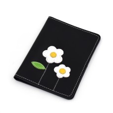 Crna kožna futrola za pasoš sa cvetićima