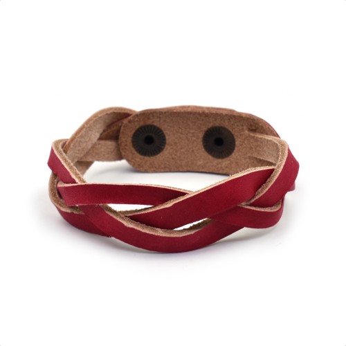 Pletena kožna narukvica - Crvena