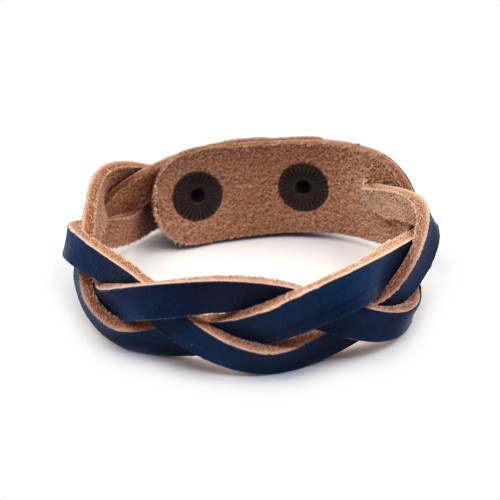 Pletena kožna narukvica - Teget