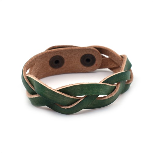 Pletena kožna narukvica - Zelena