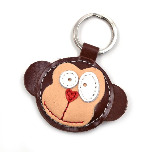 Braon majmun kožni privesak za ključeve - 010
