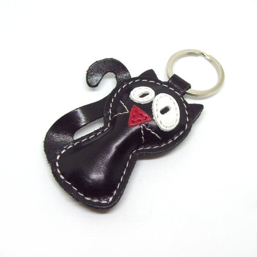 Crna mačka kožni privesak za ključeve