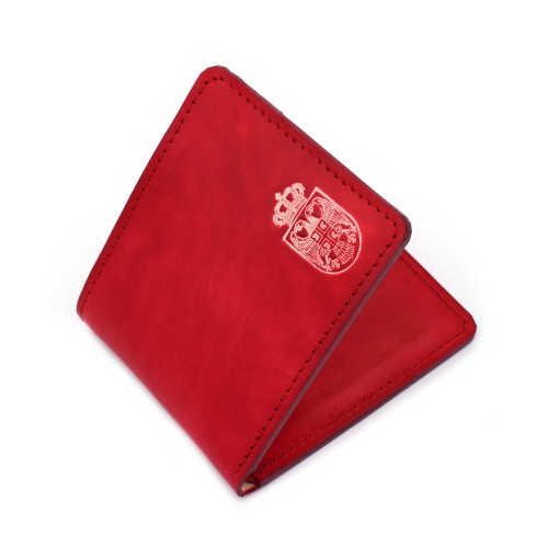 Crveni kožni novčanik sa grbom Srbije