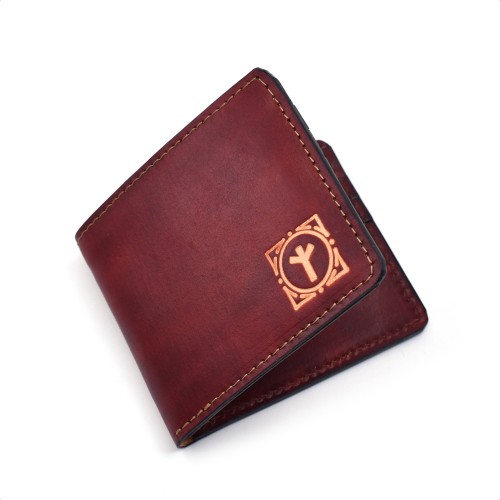 Braon kožni novčanik sa Algiz runom- ručni rad